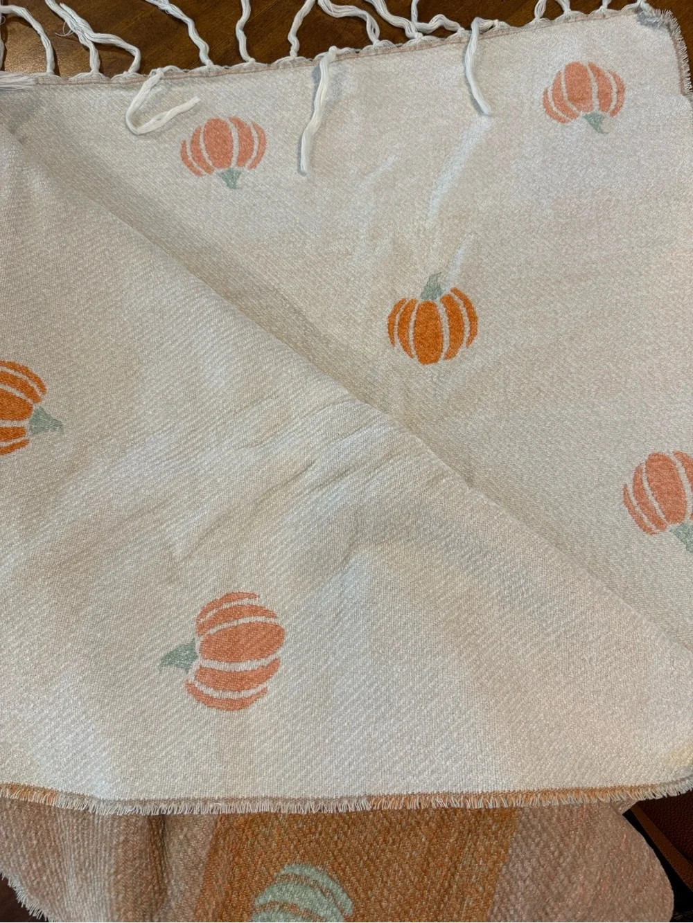 Maurices Orange Cream Pumpkin Motif Woven Throw